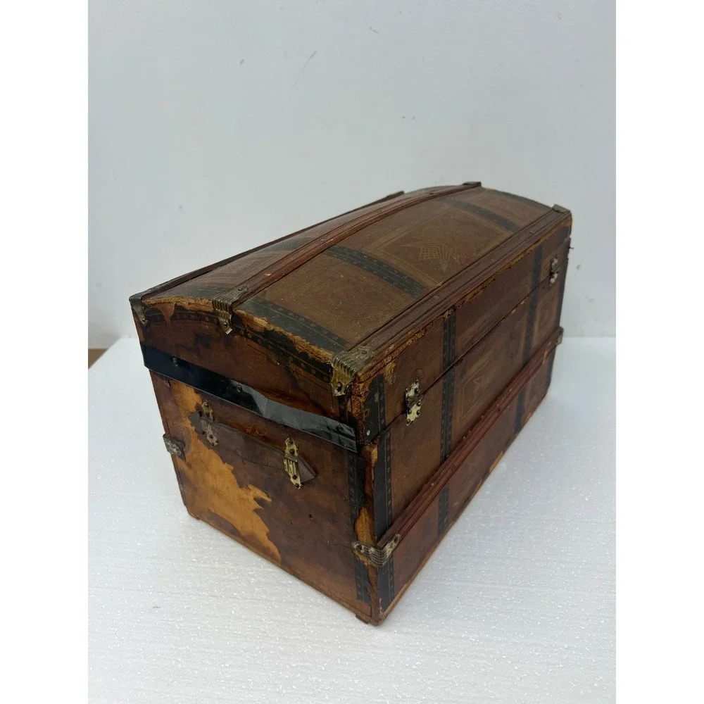 Wood Dollhouse Steamer Trunk Miniature Antique Storage Box Chest SALESMAN SAMPLE